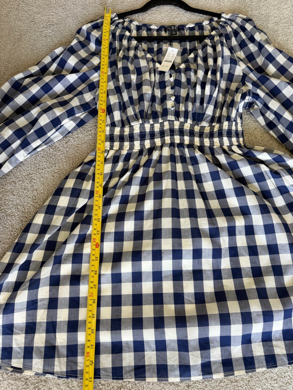 J.Crew Navy Gingham V-Neck Smocked Mini Dress Size S NWT Puff Sleeve Cotton - Picture 12 of 12